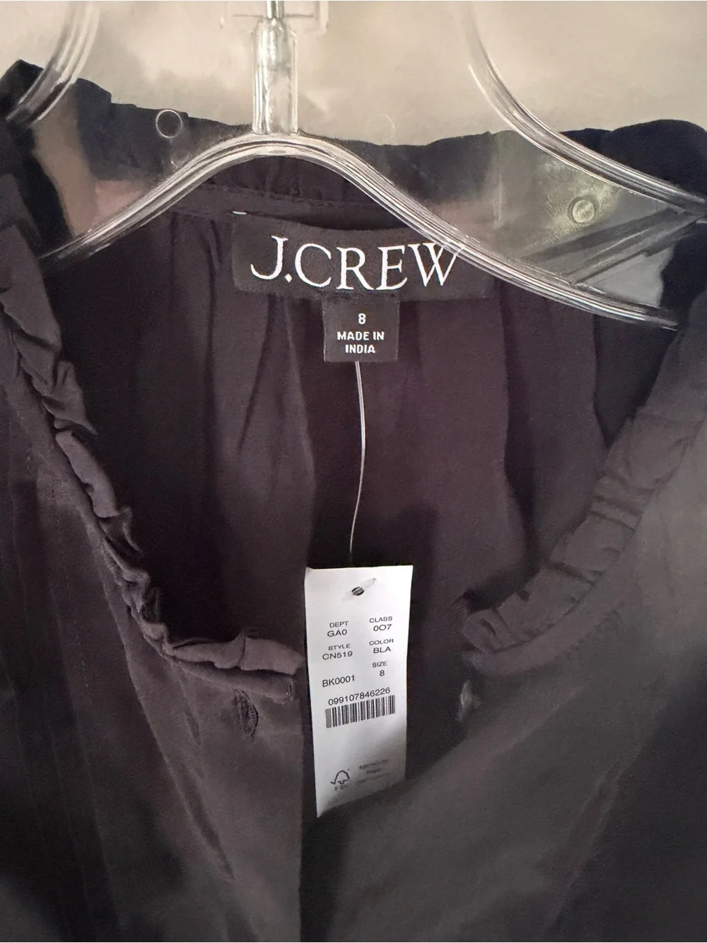 DARLING J. Crew silky black top- size 8 -NWT
